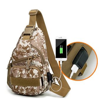 Camouflage Waterproof Nylon Sling Bag Men Chest Bag with USB Charging Port